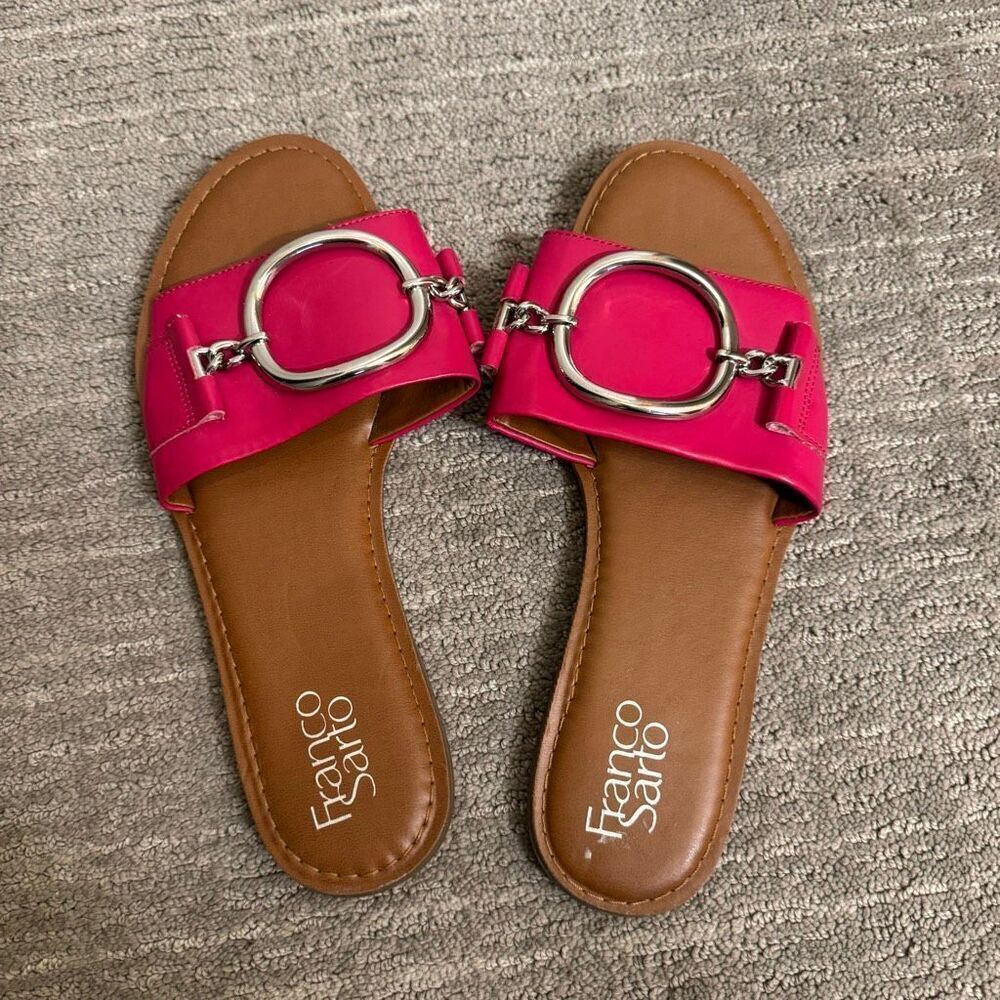 Franco Sarto mandy Slip On Silver Hardware Dark Pink Sandals 8.5